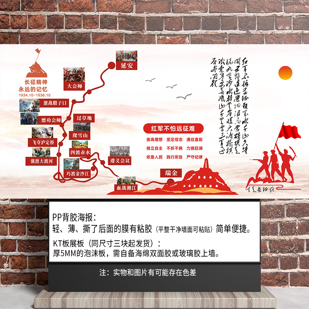红军长征线路图学校社区红色爱国主义教育写真PP背胶广告画打印
