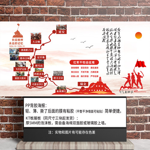 红军长征线路图学校社区红色爱国主义教育写真PP背胶广告画打印