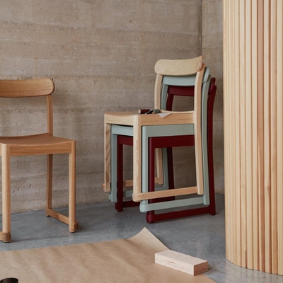 正品Artek Atelier Chair芬兰实木餐椅可堆叠小户型原木靠背椅
