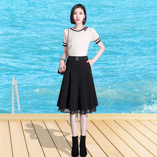 半身裙夏季薄款夏天短裙口袋松紧腰伞裙A字裙高档洋气中年裙子半