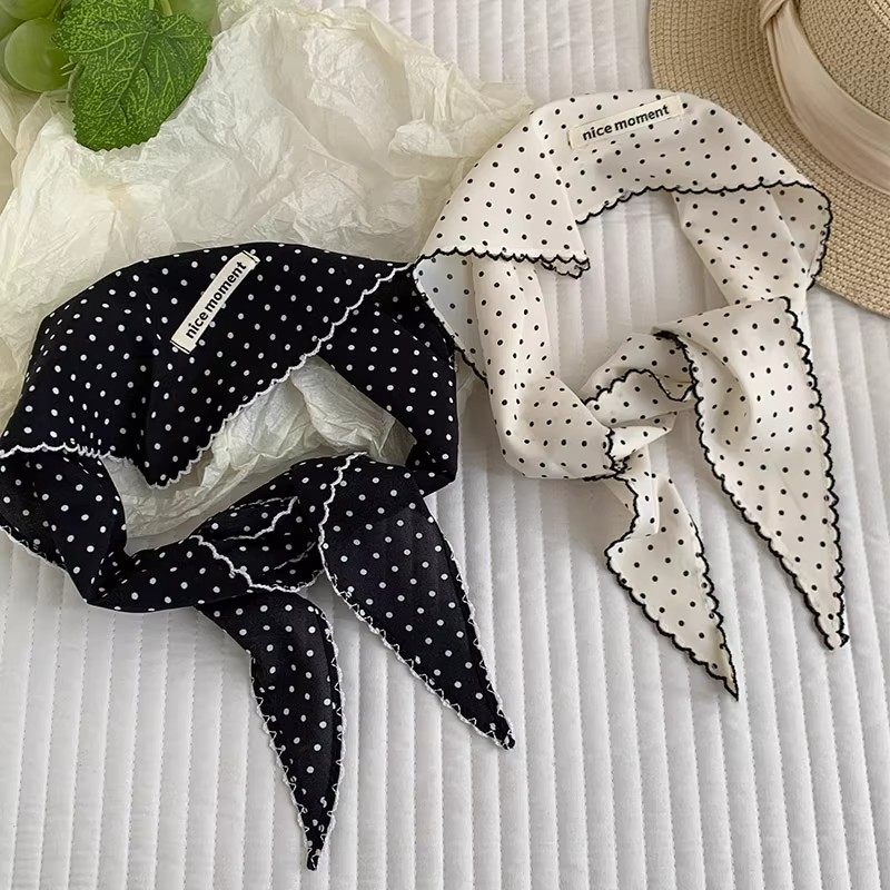 韩系波点三角丝巾女夏季时髦百搭薄款系脖领巾感出游绑发头巾