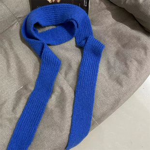 2025新款保暖围脖搭配腰带装饰细条围巾秋冬季纯色长条针织毛线窄