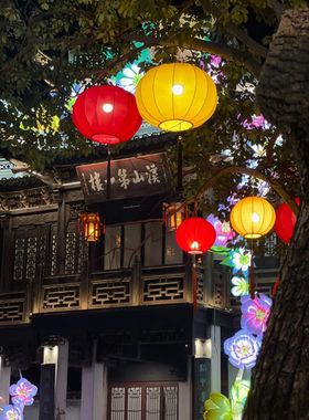 圆形灯笼新年黄色橙色可连串景区元宵节美陈装饰户外防水布艺吊灯