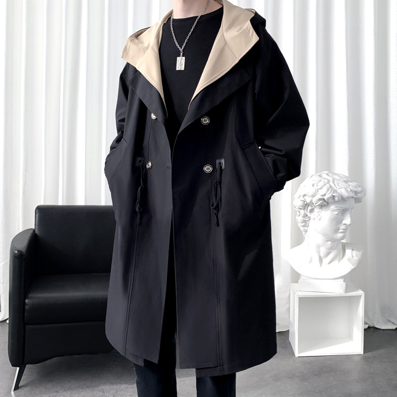 中长款风衣男宽松大码休闲夹克潮流男生披风春秋季外套薄款大衣男