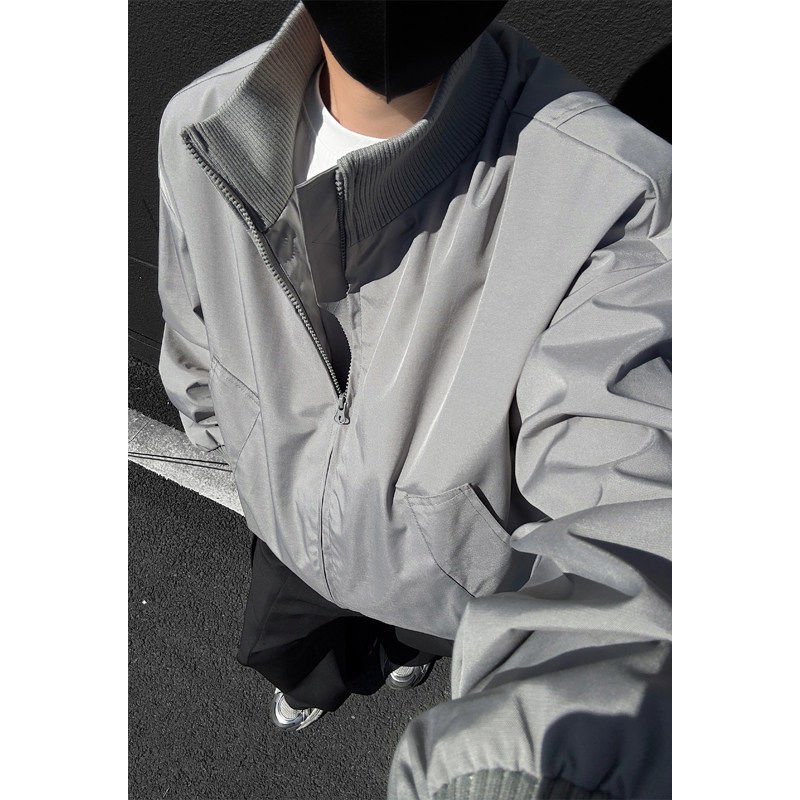 纯色夹克男立领百搭高档休闲夹克男士春秋季外套秋冬加厚机车服潮