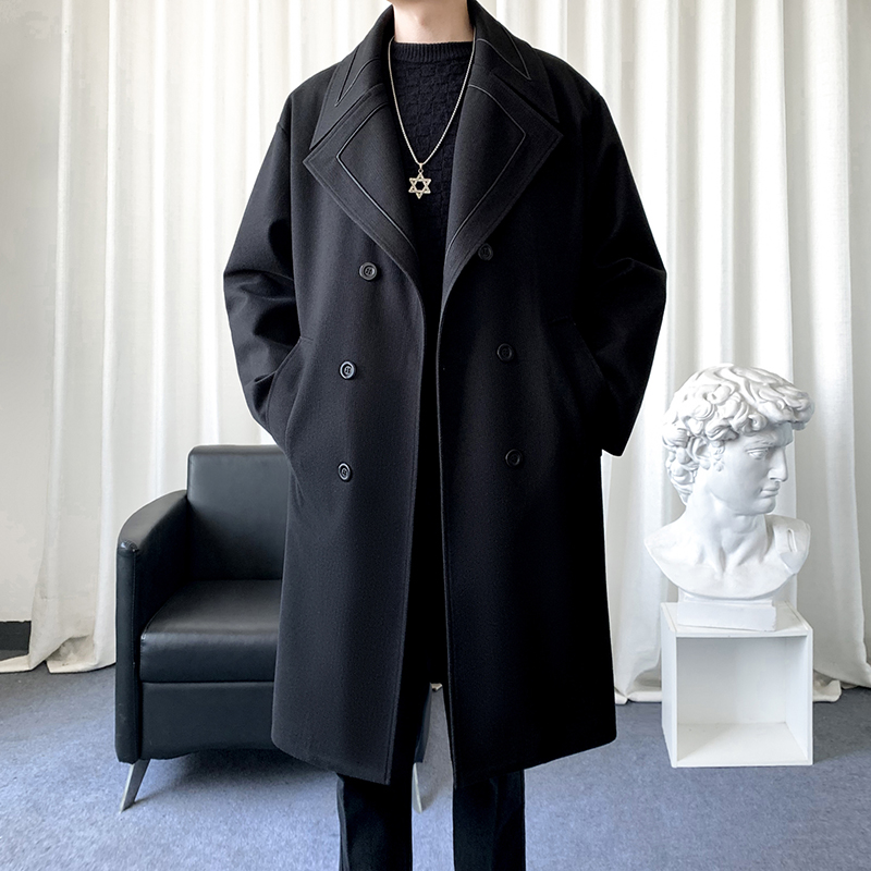高档休闲中长款风衣男长款大衣男中长款毛呢大衣男冬装呢子披风潮