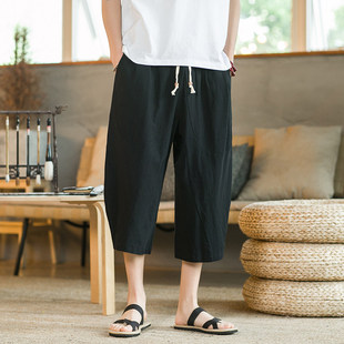 夏季 短裤 吊裆裤 子中国风大码 子 七分裤 哈伦裤 休闲裤 棉麻裤 潮流男式