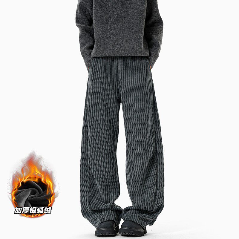 雪尼尔休闲裤男春秋季长裤重磅420g男式运动裤加绒冬款宽松鱼骨纹