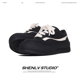 绅履男鞋秋冬2025新款小众板鞋男厚底增高大头鞋黑色cleanfit鞋子