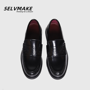 SELVMAKE 吸血鬼乐福鞋男士英伦复古平底皮鞋红里休闲通勤德比鞋