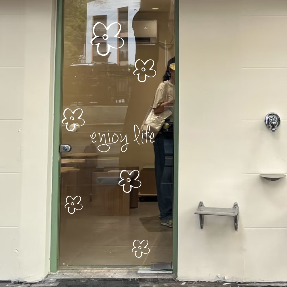 Enjoy life英文DIY花朵图案店铺橱窗玻璃门背景墙镜子装饰贴纸