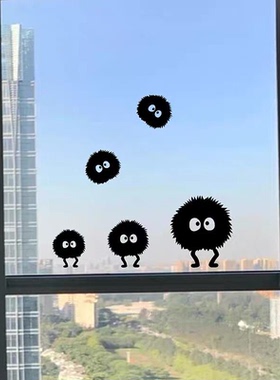 黑色煤球搞怪创意卡通白墙贴纸遮划痕补洞眼装饰贴画木门橱柜贴画