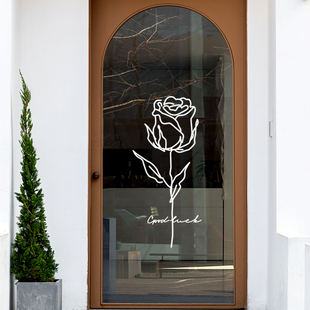 简约图案鲜花店服装店玻璃门贴纸橱窗背景墙面装饰卧室客厅墙贴画