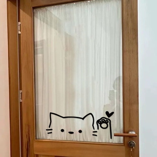 打招呼的可爱猫咪贴纸创意玻璃门镜子马桶盖墙角装饰卡通墙贴画