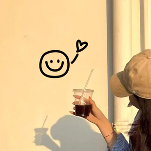 笑脸爱心可爱图案镜子拍照玻璃门窗防撞店铺背景布置装饰墙贴纸画
