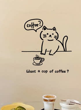 猫咖奶茶店铺贴玻璃门墙贴纸