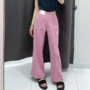 粉色牛仔裤女九分微喇夏季薄款2023新款高腰显瘦小个子阔腿喇叭裤