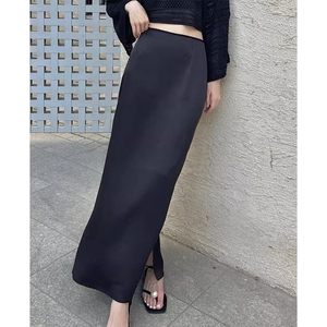 黑色高级感开叉显瘦醋酸半身裙女夏季薄款a字裙垂感高腰直筒裙
