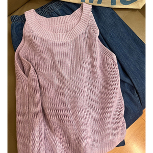 今年流行别致漂亮紫色针织挂脖吊带背心女夏季新款圆领无袖上衣潮