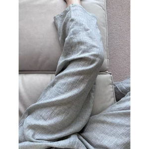 美！真的好精致~灰色阔腿休闲裤女夏季新款松紧高腰垂感哈伦裤子