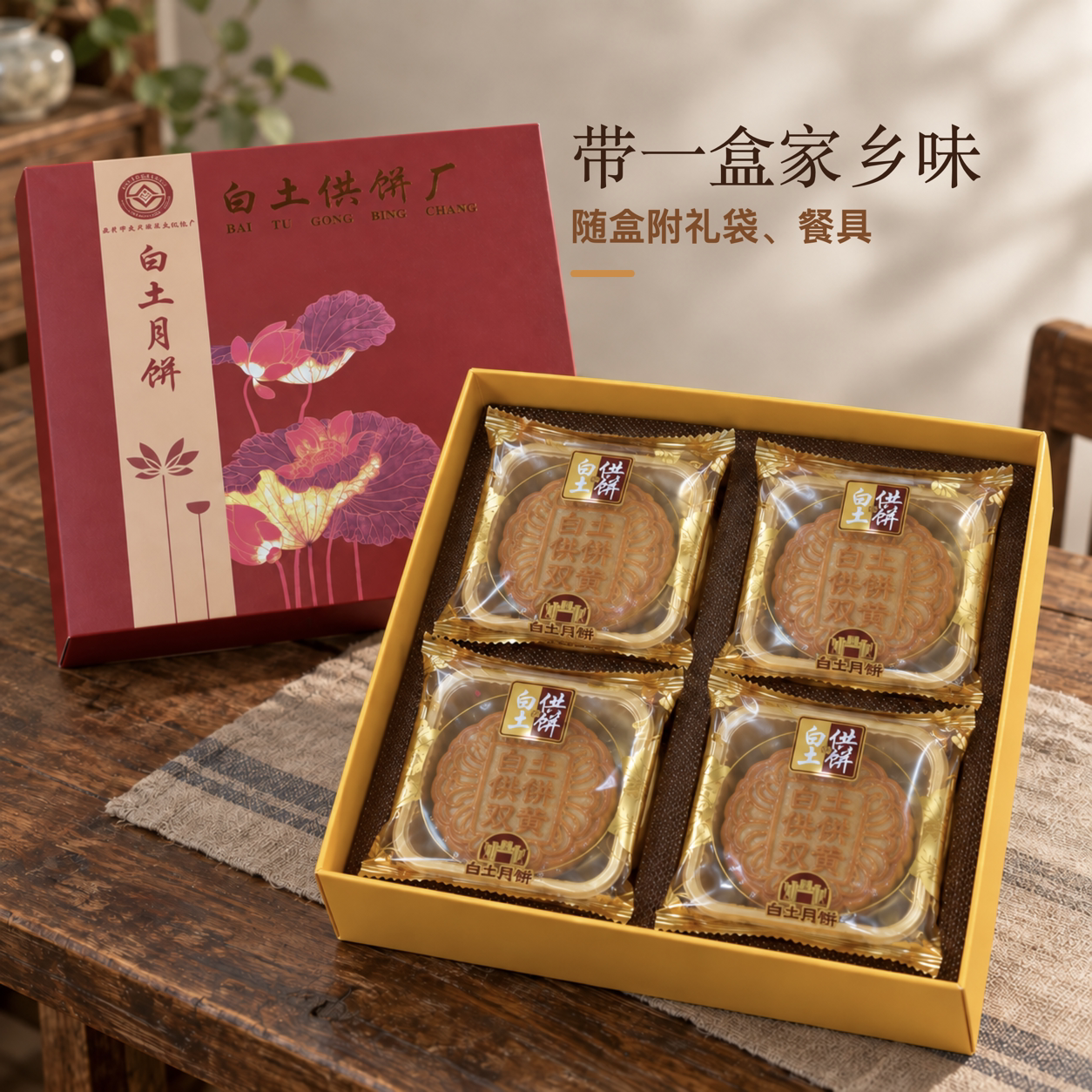 韶关白土双黄月饼500g礼盒四粒