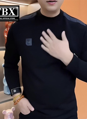 高端欧货卫衣男士长袖T恤2025年新款春秋冬季加绒加厚打底衫男款