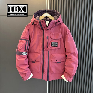 高端工装羽绒服男士冬季2025新款爆款加厚保暖粉色冲锋衣外套男款
