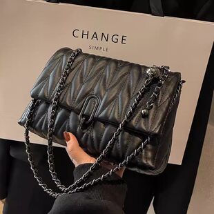 法国MK&ins包包女小方包斜挎包高级质感菱格绣线链条包时尚单肩包