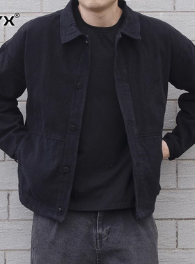 高端牛仔外套男士2025春秋冬季新款日系复古黑色工装夹克男款上衣