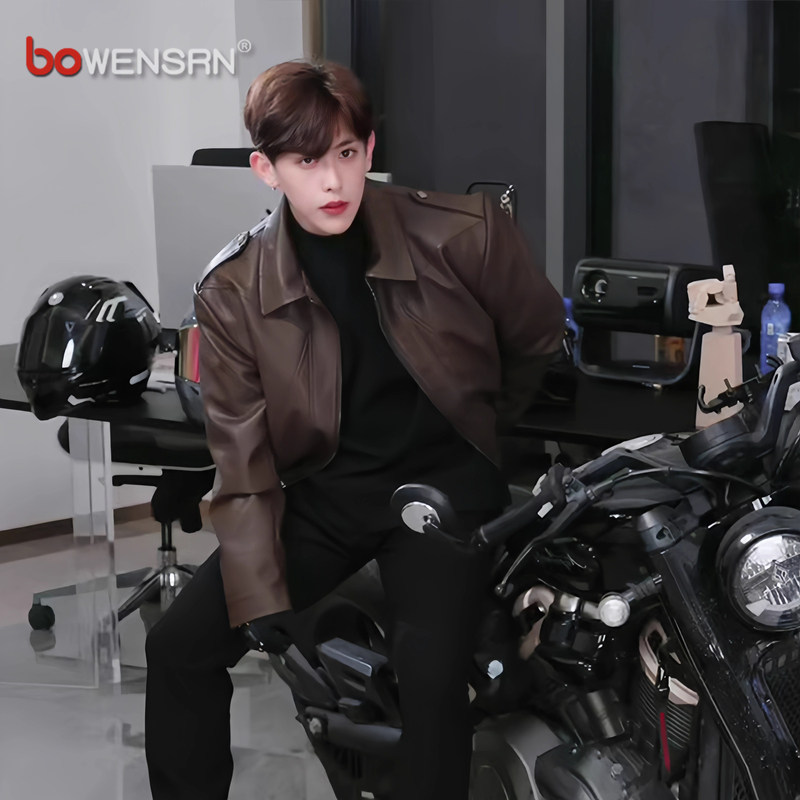 潮牌美拉德棕色皮衣外套男士2025新款春秋冬季高级感痞帅夹克男款