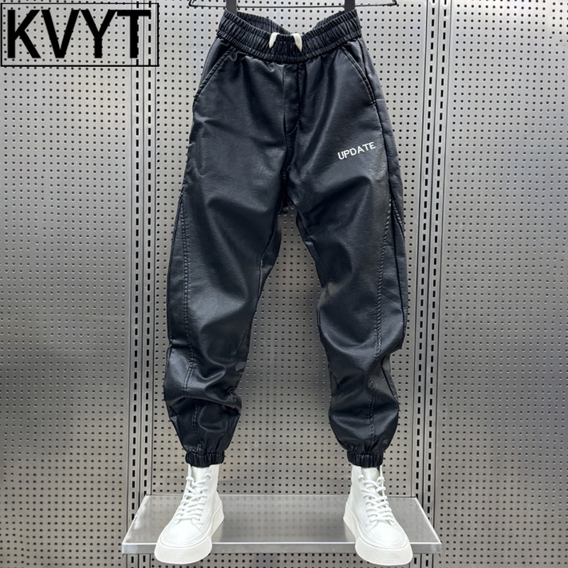 高端男士机车皮裤加绒长裤2025年秋冬季新款加厚保暖束脚哈伦裤男