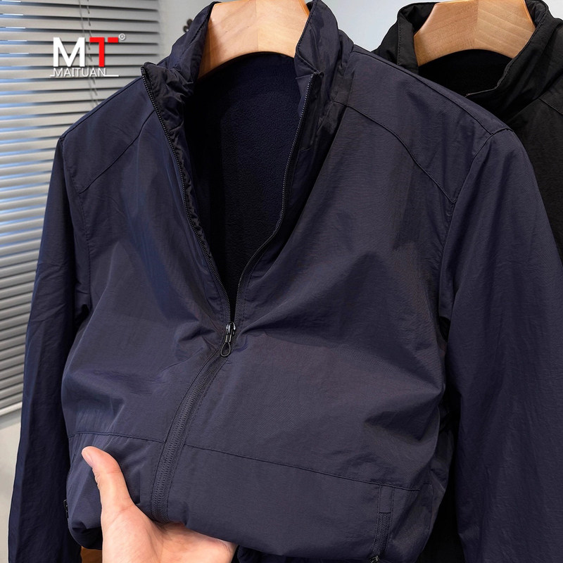 高端加绒加厚夹克外套男士2025新款秋冬季商务休闲通勤上衣服男款