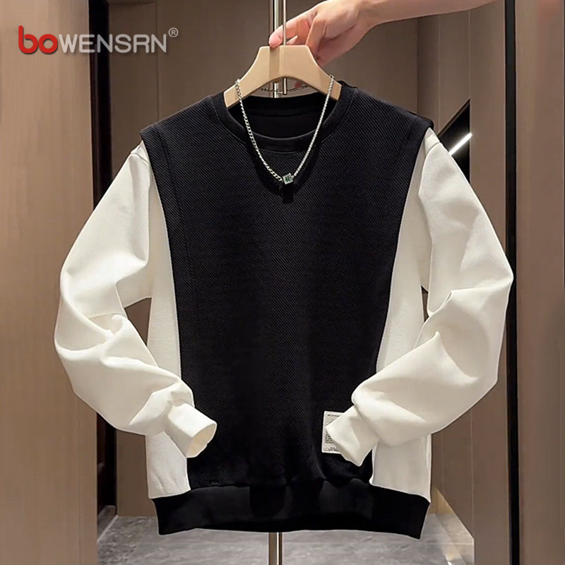 潮牌假两件卫衣男士2025新款春秋款痞帅高级感宽松打底衫男款冬季