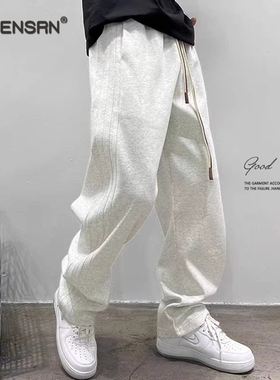 高端灰色卫裤男士2025新款春秋冬季加绒男裤宽松直筒运动裤子男款