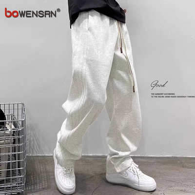 高端灰色卫裤男士2025新款春秋冬季加绒男裤宽松直筒运动裤子男款