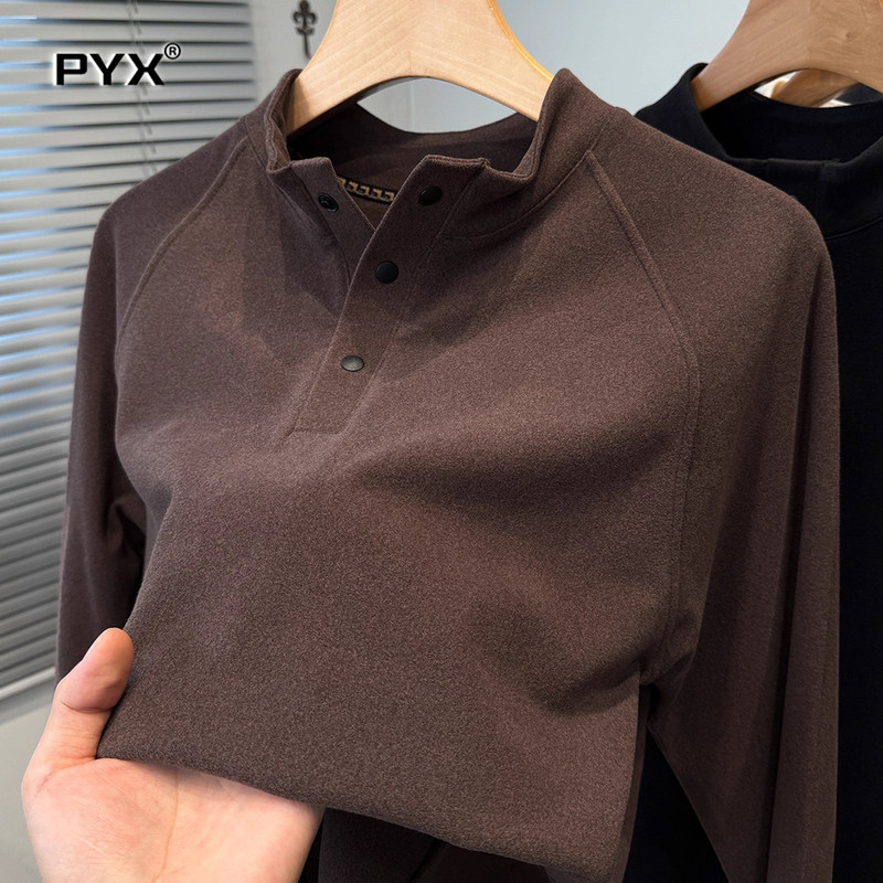 高端半高领德绒打底衫男士秋冬季2025新款磨毛暗扣长袖t恤男款潮