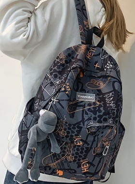 法国MKBM大牌学院风双肩包新款涂鸦风初中高中大容量书包电脑背包