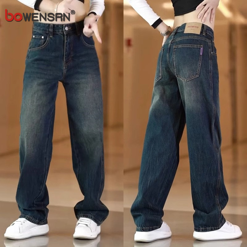 高端美式复古牛仔裤男士2025新款春秋冬季男裤阔腿直筒长裤子男款
