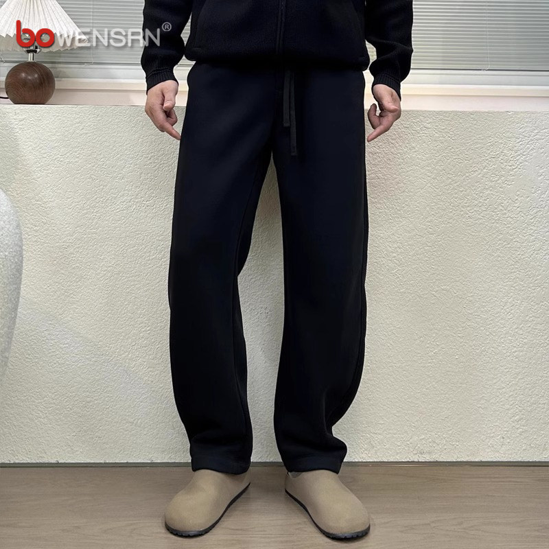 高端直筒休闲裤男士2025新款春秋冬季加绒男裤宽松弯刀卫裤子男款