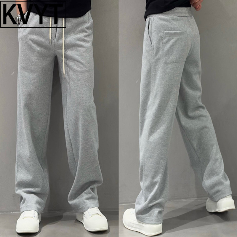 高端男士直筒休闲裤秋冬季加绒卫裤2025新款宽松阔腿加厚长裤男款