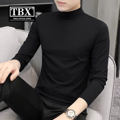 莫代尔半高领长袖t恤男士2025新款春秋冬季加绒厚内搭打底衫男款