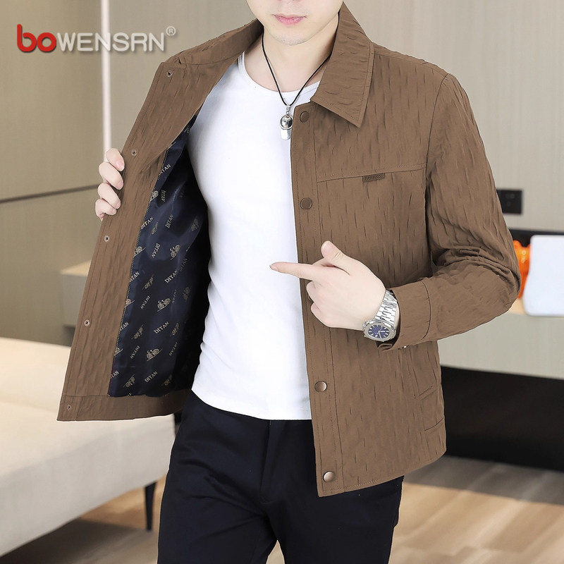 高端翻领夹克男士外套2025新款春秋冬季轻熟风痞帅修身上衣服男款