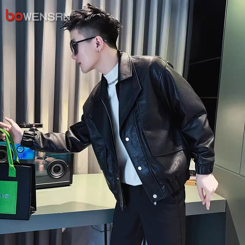 高端皮衣外套男士2025新款春秋冬季高级感西装领机车服皮夹克男款
