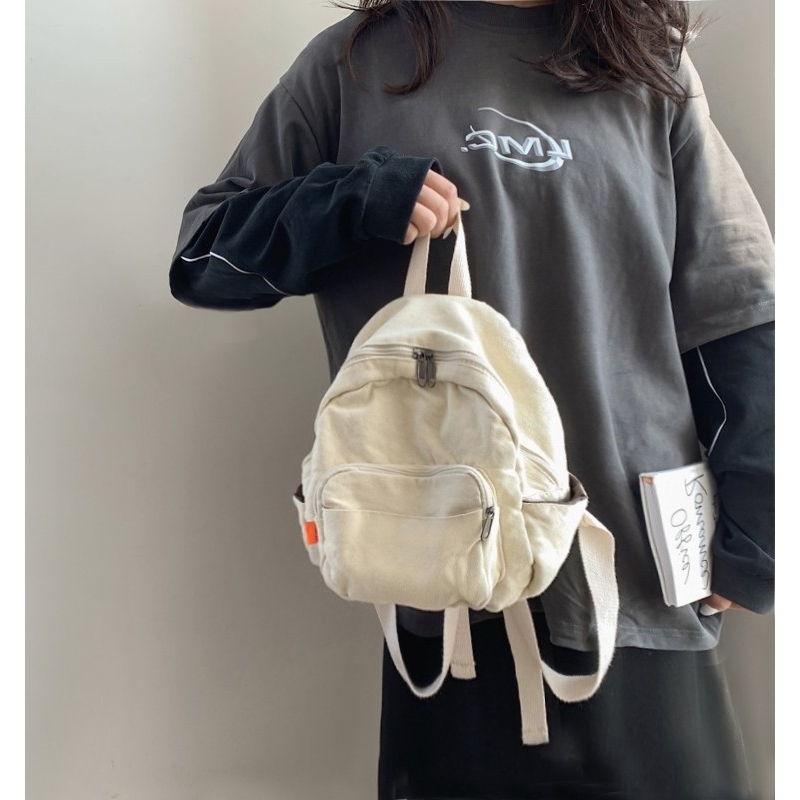 法国MKPREF帆布双肩包小背包女原宿纯色小号大学生潮流百搭旅行包