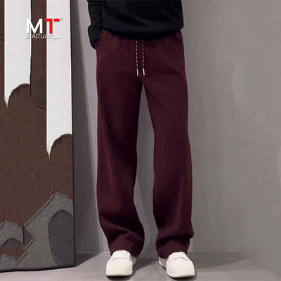 高端红色直筒休闲裤子男士2025新款春秋冬季男裤宽松运动卫裤男款