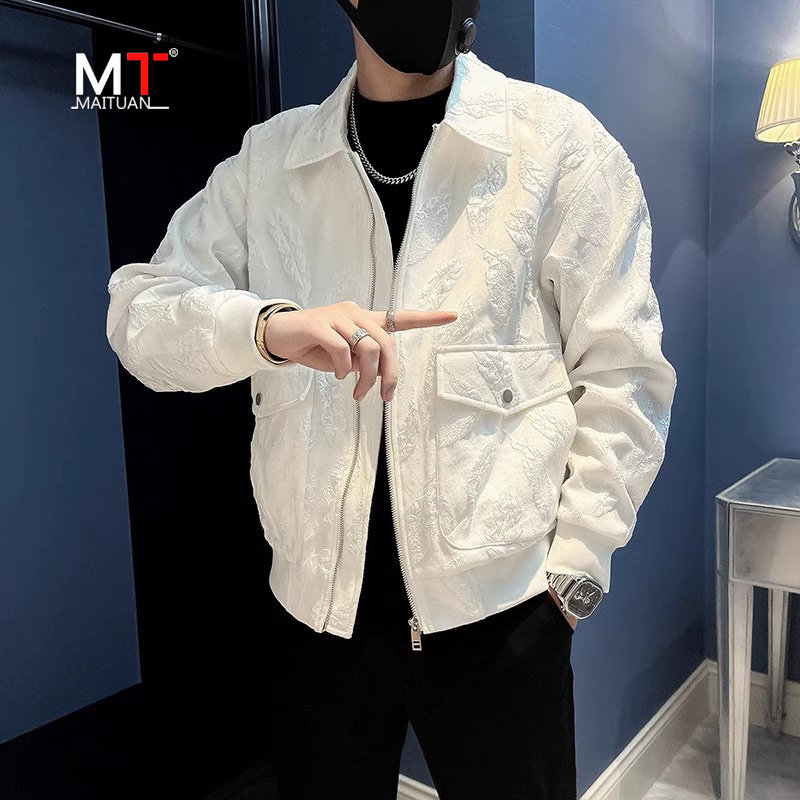 高端外套男士春秋冬季2025新款欧潮流高级感提花翻领休闲夹克男款