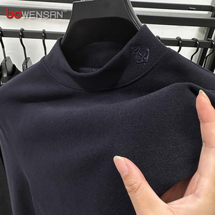 高端半高领德绒打底衫男士2025新款秋冬季加厚保暖磨毛卫衣男款潮