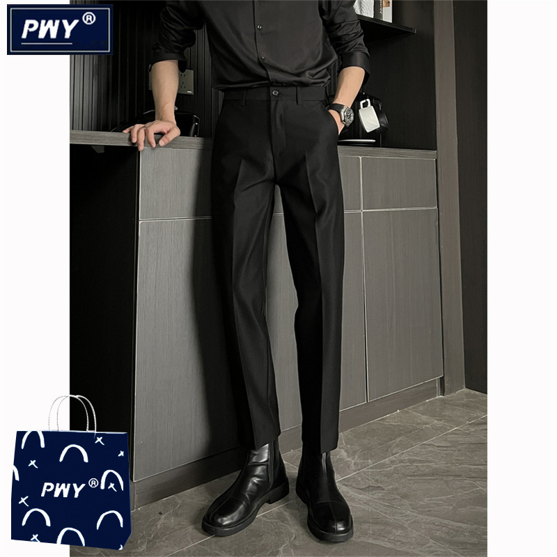 潮牌黑色那不勒斯休闲西裤男秋冬季2025新款直筒垂感商务加绒长裤