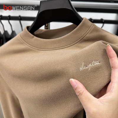 高端双面德绒打底衫男士2025新款秋冬半高领磨毛长袖t恤男款卫衣