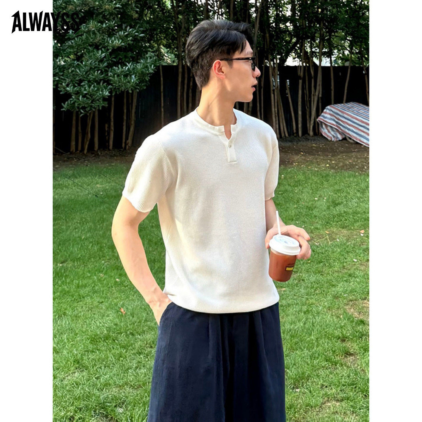 老钱风亨利领短袖T恤男夏季高级感痞帅针织半袖体恤男士休闲上衣